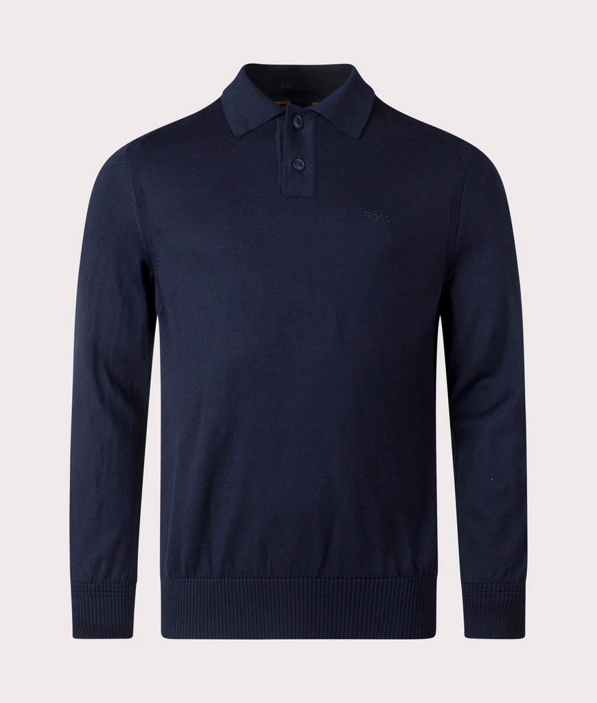 Hugo Boss Mens Long Sleeve Avac Knitted Polo Shirt